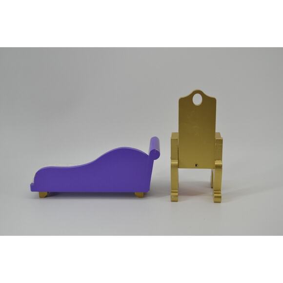 Doll furniture set of 2 Pieces Purple Chaise Gold and Bright Pink Doll House - Picture 2 of 16